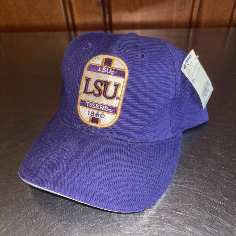NWT LSU Tigers Embroidered Dad Hat Baseball Cap Purple‎ White Stripe 90s VTG NOS